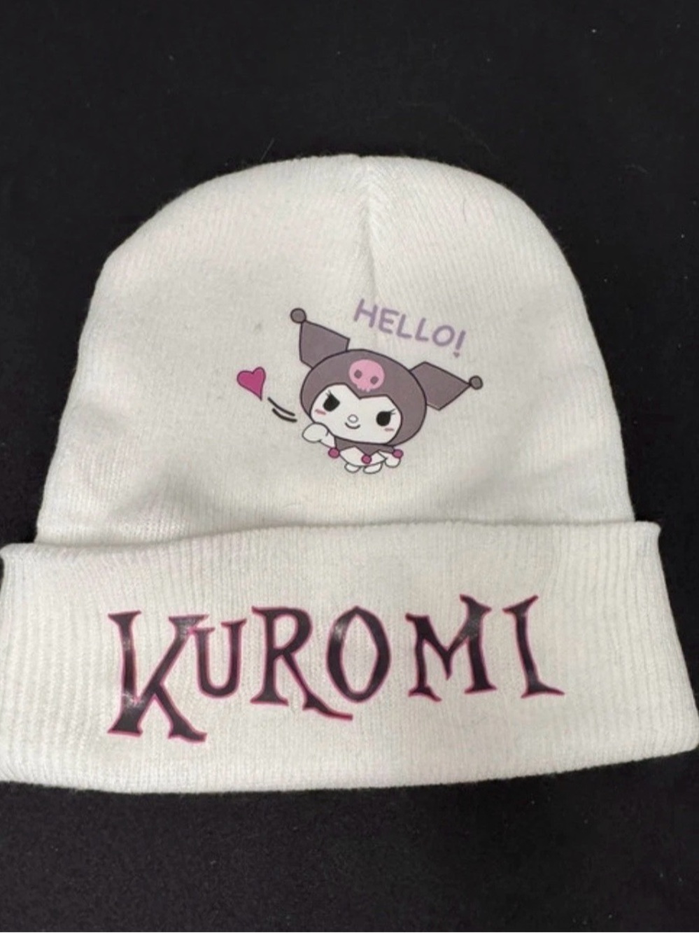 Sanrio Kuromi White Knit Beanie Hat Cuffed One Size
